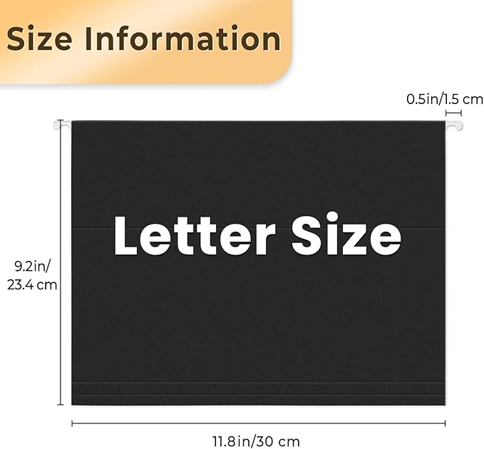 SUNEE 6 Pack Hanging File Folders,Hanging File Folders Letter Size with 1/5-cut Tabs,Black Folders,Stay Organized for Your Home and Office Bulk File and Documents