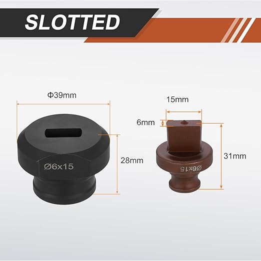 HARFINGTON Hydraulic Hole Punch Die 6x15mm Slotted Hole 40Cr Steel Electric Punching Kit for MHP-20 JP-20 Electric Punching Machine, Burgundy & Black