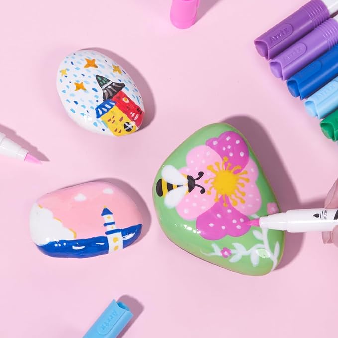 Arrtx Acrylic Paint Pens Basic Series 36D,Brush Tip Markers for Rock, Wood, Ceramic, Glass, Canvas, Metal, Plastic, Fabric, Stone & DIY Projects