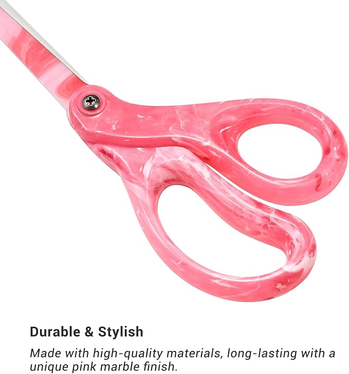 LIVINGO All Purpose Scissors - 8” Sharp Heavy Duty Fabric and Paper Shears with Gradient Pink Color Coating Stainless Steel Blade and Comfort Smooth Grip for Office Home Arts, Crafts