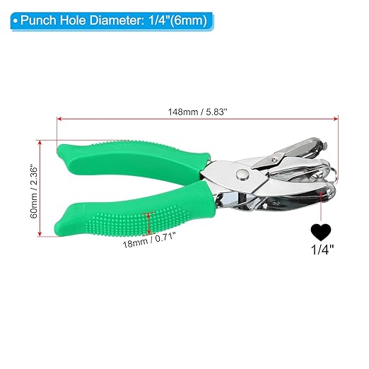 PATIKIL 1/4" Heart Single Hole Punch, Handheld Hole Puncher with Grip Metal Paper Puncher for DIY Craft Scrapbook Ticket Card, Green