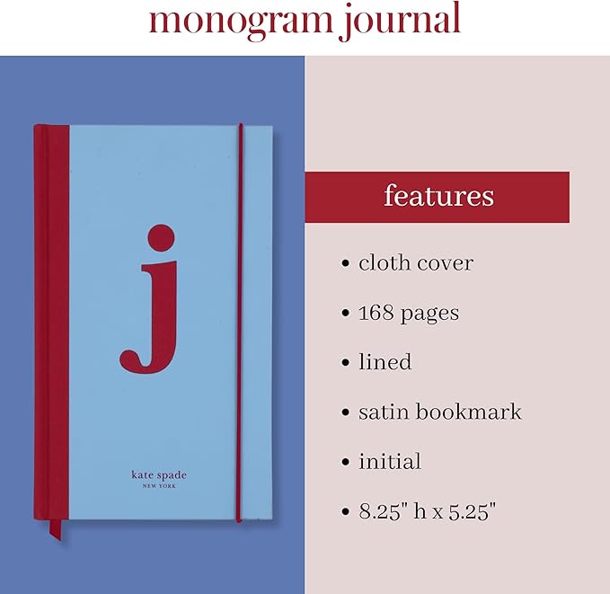 kate spade new york Just Mine Notebook Journal, Monogram Cloth Hardcover Journal, 8.25" x 5.25", Diary Includes 168 Lined Pages, (J)
