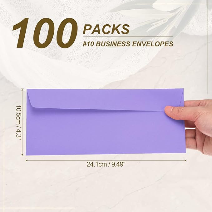 PATIKIL 100 Pack Dark Purple #10 Business Envelopes, Colored Self Seal Letter Size Envelopes for Business Mailing Office Checks Invitation, 4-1/8 x 9-1/2 Inches