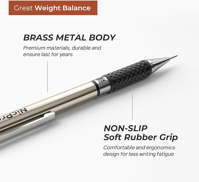 Nicpro Art Mechanical Pencil Set in Case, 4 PCS Metal Drafting Pencil 0.5 mm & 0.7 mm, Lead Pencil with 6 Tube HB Lead Refills, 3 Erasers, 9 PCS Eraser Refills for Artist Writing, Drawing, Sketching