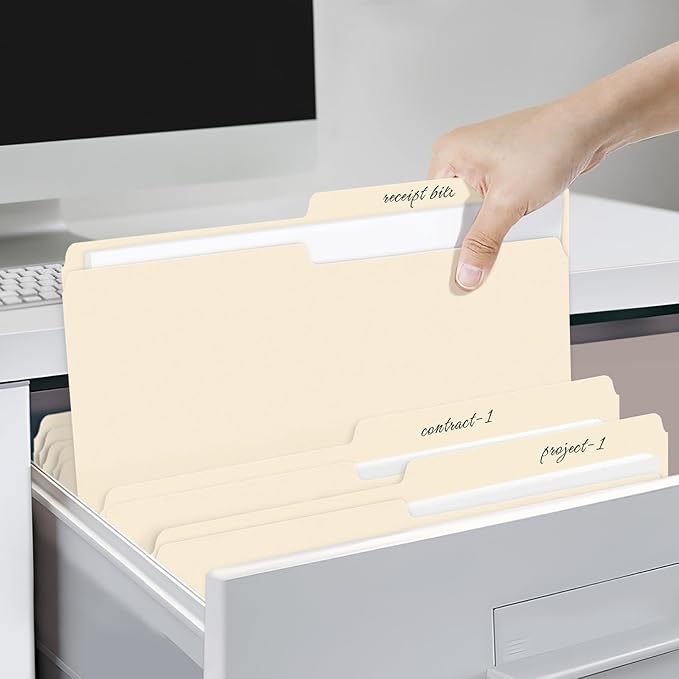 SUNEE File Folders, 30 Pack Manilla Folders 8.5 x 11, 1/2 Cut Tab for Easy Labeling and Organization, Durable Standard Paper for Home, Office, School Filing