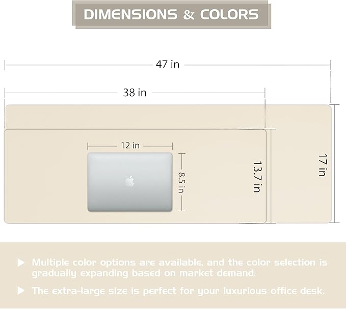 Aothia Leather Desk Pad Protector - Large Mouse Pad, Office Mat, Non-Slip PU Leather Blotter, Laptop Desk Pad, Waterproof Writing Pad for Office and Home (Beige, 38" x 13.7")