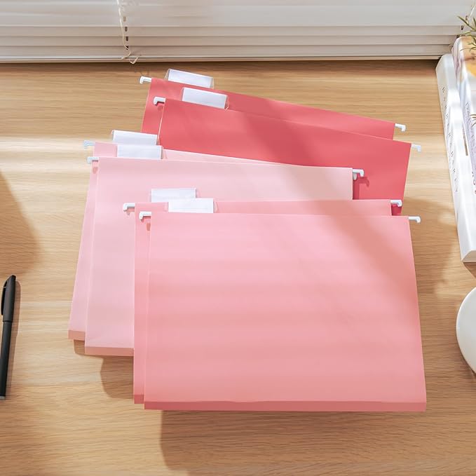 Y YOMA Letter Size - 24 Pack Extra Capacity Hanging File Folders Accordion Decorative Reinforced File Folder Cute Colored Expandable Folder for Office Home with 1/5-Cut Adjustable Tabs, Cute Pink