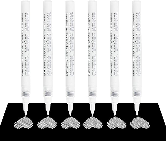 Grabie 6 White Extra Fine Tip Acrylic Paint Marker Set, 6 Pack, 0.7mm Acrylic Paint Pens for Highlights, Highlight Markers (6 White Acrylic Markers)