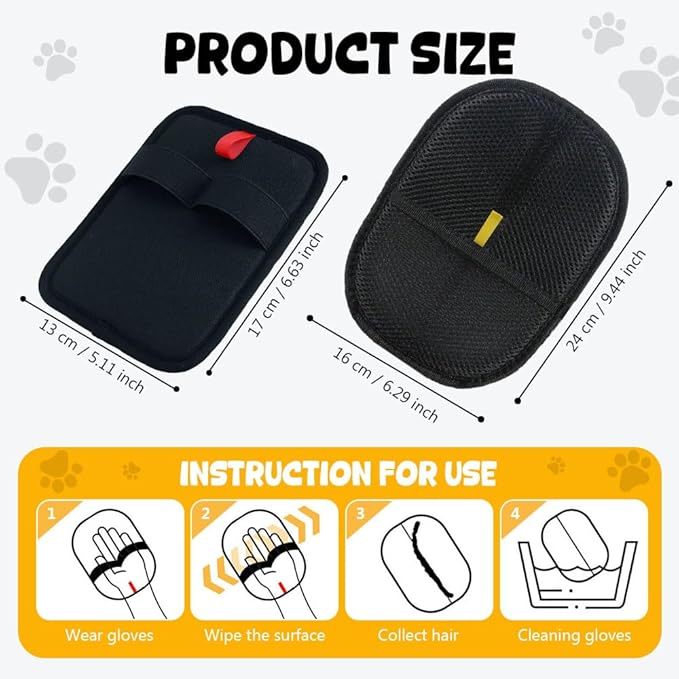 3Pcs Pet Hair Removal Glove, Electrostatic Hair Removal Glove for Cats and Dogs, Reusable Hair Remover for Couch, Carpet, Car Seat, Laundry Clothing Quick Cleaning Tool for Pet Owners (#1)