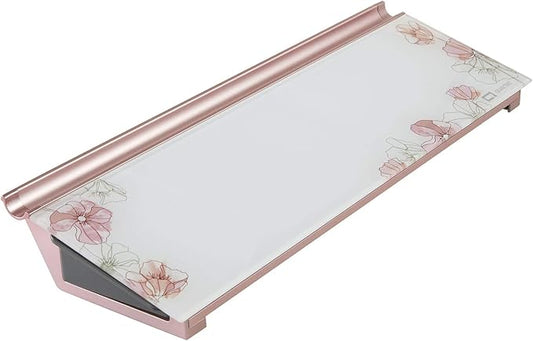 Quartet Glass Dry Erase White Board, Desktop Computer Pad for Notetaking, 18" x 6" Whiteboard, Clean Erase Surface with Storage, 1 Dry Erase Marker, Floral Pattern (GDP186P)