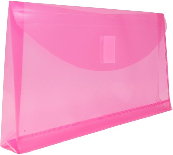 JAM PAPER Plastic Expansion Envelopes with Hook & Loop Closure - #10 Booklet Wallet - 5 1/4 x 10 with 1 Inch Expansion - Fuchsia Pink - 12/Pack