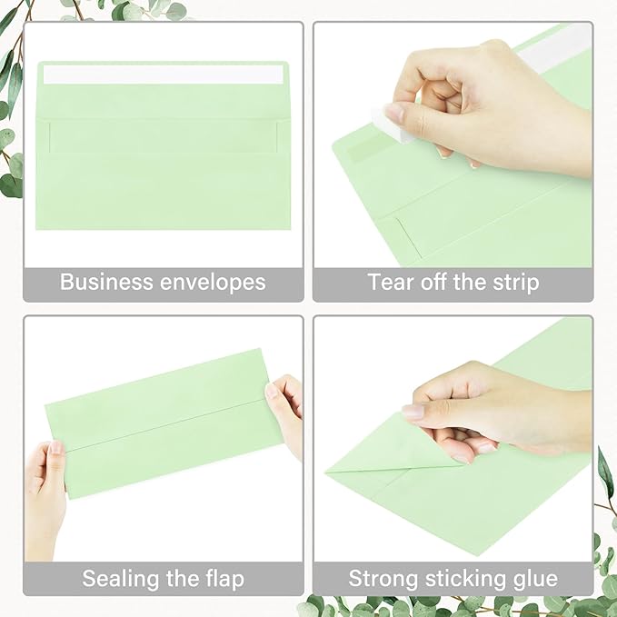 100 Pack #10 Business Envelopes, Self Seal Standard Light Green Envelopes for Secure Business & Legal Mailing, Office, Checks, Letter, Invoices, 4 1/8 x 9 1/2 Inches