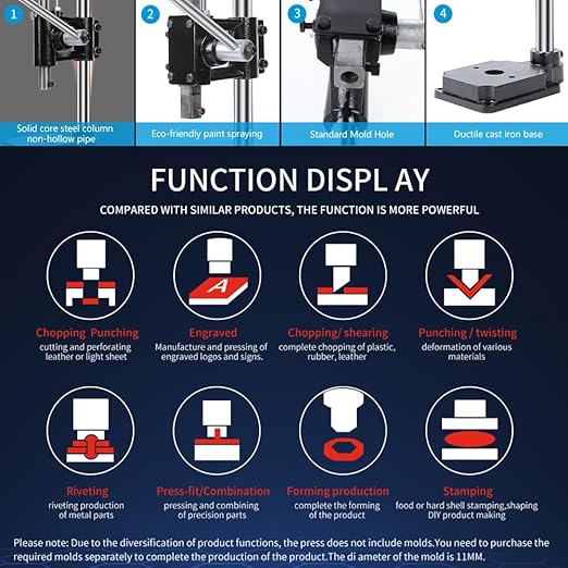 Leather Hole Puncher Hand Punching Machine Manual Press Puncher Punch Tools for DIY Leather Craft Punching Holes with Drill Chuck (A - Round Head)