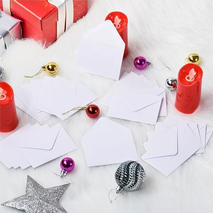 100 Pack 4 x 2.75" Mini Envelopes 120GSM Gift Card White Envelopes Bulk Small Paper Gift Card Sleeves Greeting Card Business Card Brown Tiny Envelope Pockets for Card & Invitation