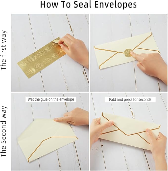 100 Pack #10 Business Envelopes with Gold Border, Self Seal Standard Envelopes with Gold Stickers for Office, Checks, Letter Mailing, Invoices, 4 1/8 x 9 1/2 Inches (Cream Color)