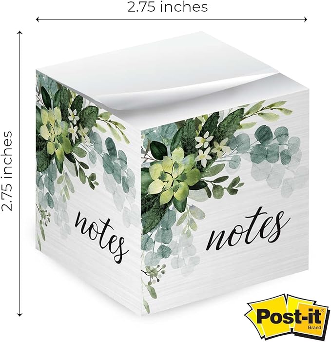 Lush Greenery Sticky Note Cube / 600 Sheets / 2.75" Memo Block Printed On 4 Sides/Trendy Botanical Design/Made in The USA