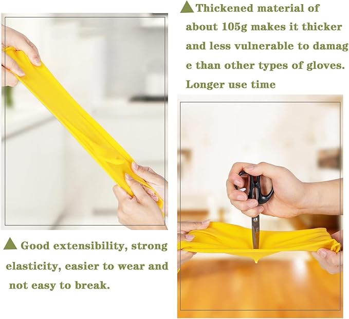 8 Pairs Reusable Household Cleaning Gloves, Rubber Kitchen Dishwashing Gloves,Extra Thickness, Long Sleeves, for Washing Dishes, Pet Care(Medium, Yellow)