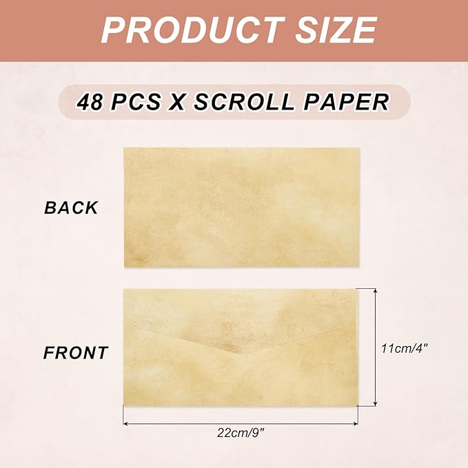 MECCANIXITY 48 Packs Envelopes Vintage Stationery Earthy Yellow Stationery Old Fashion Paper for Letter Writing, Invitations, Wedding-9 x 4 Inch