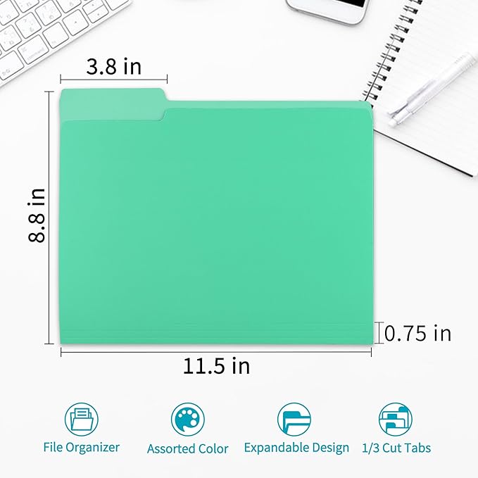 36 Packs Colored File Folders,Light Green File Folders,Two Tone Color File Folder 8.5 x 11 Inch,1/3 Cut Tabs Letter Size,Manila File Folders for Office,School and Home,Organization