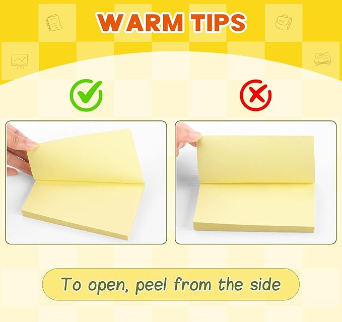16 Pads Large Sticky Notes Yellow, 3 x 5 Inch Self-Stick Note Pads, 100 Sheets/Pad, Super Sticking Power, Clean Removal, Recyclable Memo Pads for Office, School, Home, and Meetings