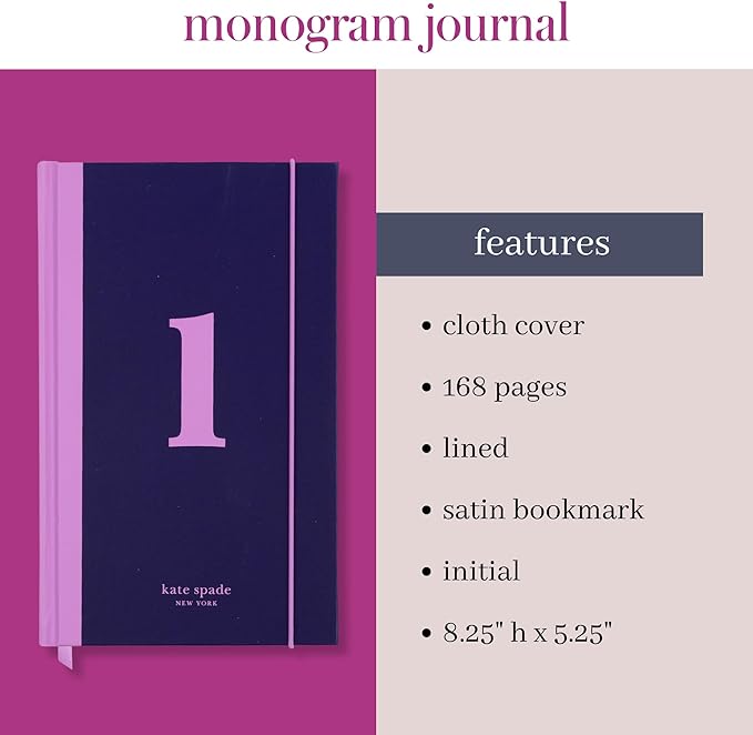 kate spade new york Just Mine Notebook Journal, Monogram Cloth Hardcover Journal, 8.25" x 5.25", Diary Includes 168 Lined Pages, (L)