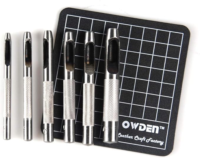 OWDEN 6 Pieces Hollow Hole Punch Set (1/8" - 5/16"),Leather Punch Tools, with A Free Cutting MAT