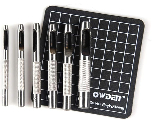 OWDEN 6 Pieces Hollow Hole Punch Set (1/8" - 5/16"),Leather Punch Tools, with A Free Cutting MAT