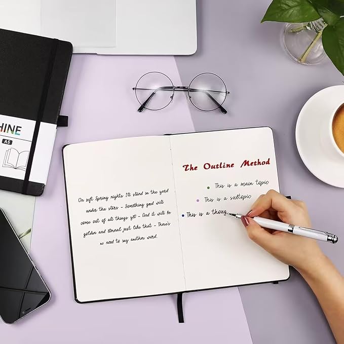 XIUSHE 4 Pack Black Hardcover Spiral Notebook Spiral Journals for Women 192Pages,9.84x7.48Inches,100gsm Paper,Cute College Ruled Notebook, Back Pocket,Office Supplies (CS-style)