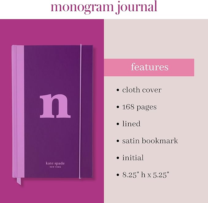 kate spade new york Just Mine Notebook Journal, Monogram Cloth Hardcover Journal, 8.25" x 5.25", Diary Includes 168 Lined Pages, (N)