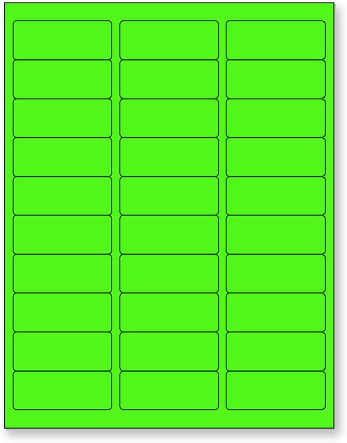 NextDayLabels - 8-1/2 x 11" Neon Color High Light Fluorescent Labels for Laser & Inkjet Printer (Green Fluorescent, 1" x 2-5/8" - 30 Per Page | 750 Labels)