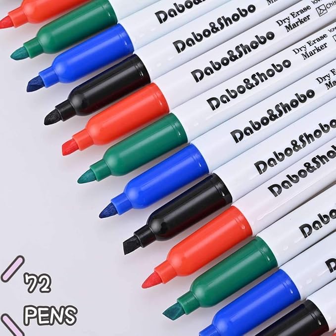 Dabo&Shobo White Board Markers-72 Pcs 4 Color Fine Tip Whiteboard Markers，Perfect for Writing on Whiteboard Mirrors Glass for School Office Home…