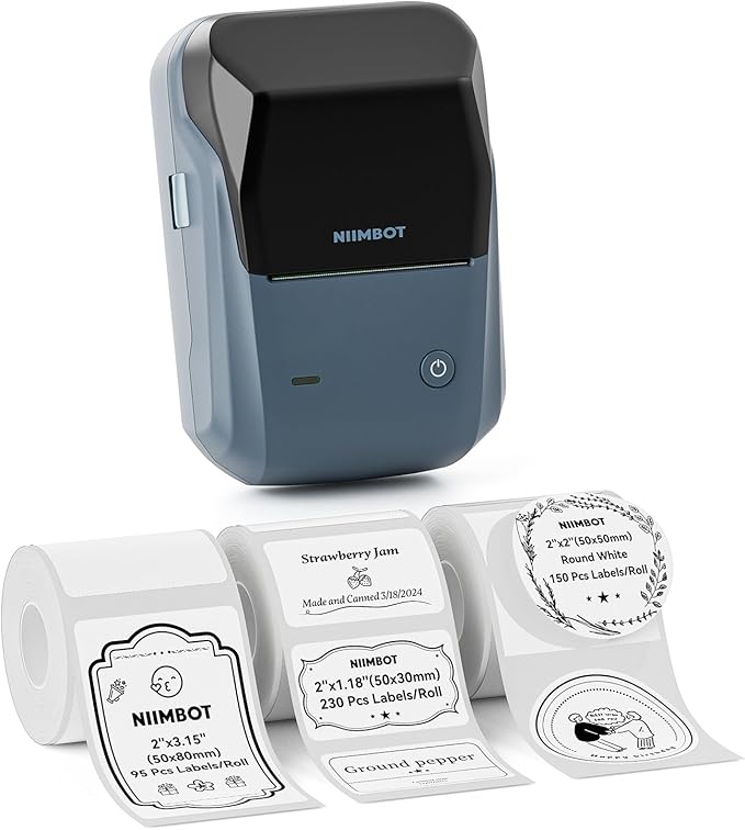 NIIMBOT B1 Label Maker Machine with Tape, Label Printer with 3 Rolls Stickers, 50x30mm/50x80mm White Label /50x50 Round Paper for Office Supplies, Home, Business