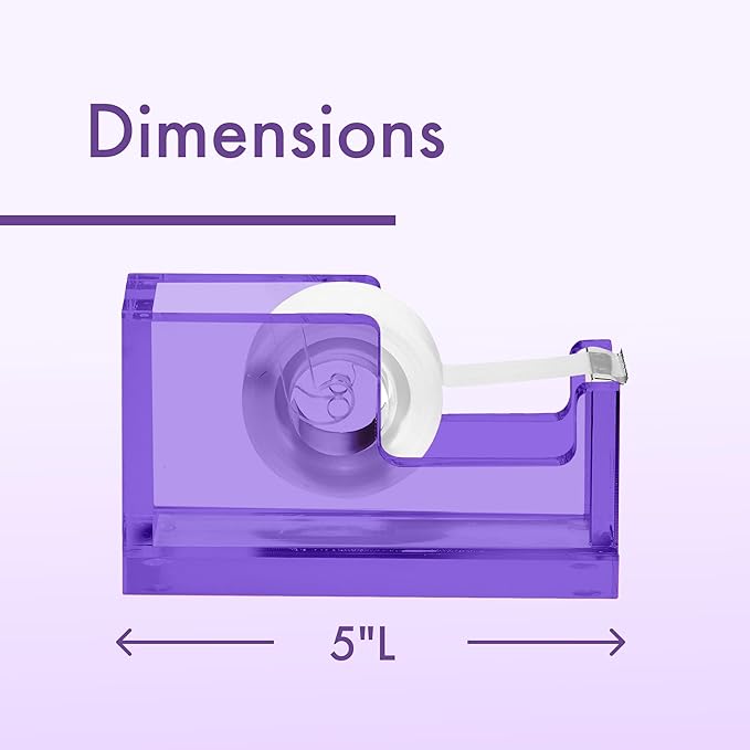 OfficeGoods Acrylic Tape Dispenser – Modern Desk Organizer for Office Supplies – Heavy Duty Refillable Tape Holder for Home and School Crafting – Stylish Desktop Accessory for Gift Wrapping, Purple