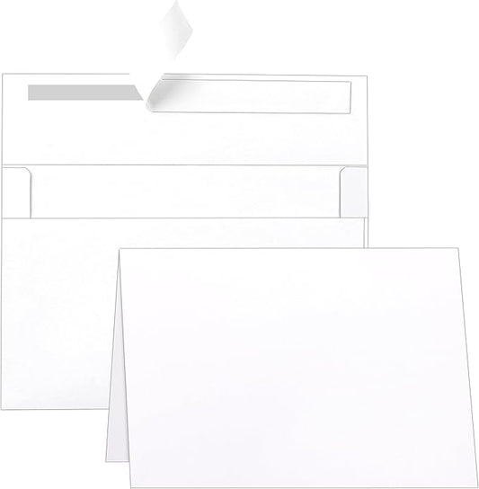 100 packs White Blank Note Cards and Envelopes 4 x 6 Heavyweight Folded Cardstock and A4 Envelopes Printable Self Seal for Wedding Invitations, Thank You Cards, Greeting Card & All Occasion