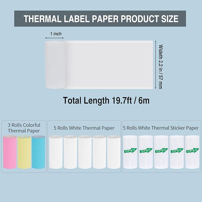 Mini Pocket Sticker Printer Wireless, Wireless Mini Portable Thermal Printers, Small Portable Stickers Printer Inkless 13 Roll Paper for iOS Android APP Pictures DIY Note Memo Gift, White