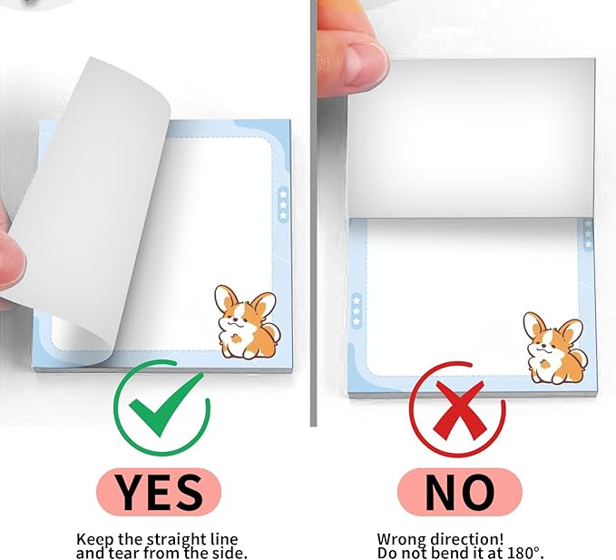 2 Pack Sticky Notes 3x3 Inches, Bright Cute Strong Sticking Power, Easy to Post for Home, Office, 80sheets/Pads, Cute Corgi