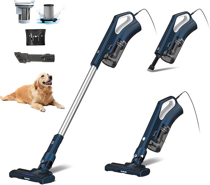 Sancorp Corded Stick Vacuum Cleaner for Home Pet Hair, 600W 16.7Ft Cable Ultra-Lightweight Vacuum Cleaner with Powerful Suction for Carpet Tile and Hard Floor Handheld Vac(VA002)