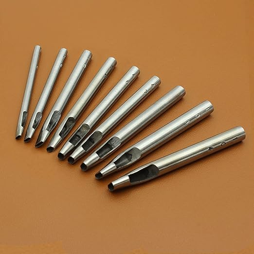 9 Size Oval Hole Punch Set for Leather 1.4mm-5mm, Carbon Steel Hollow Leather Crafting Hand Punching Tool Kit for Watch Cloth Belt Gaskets