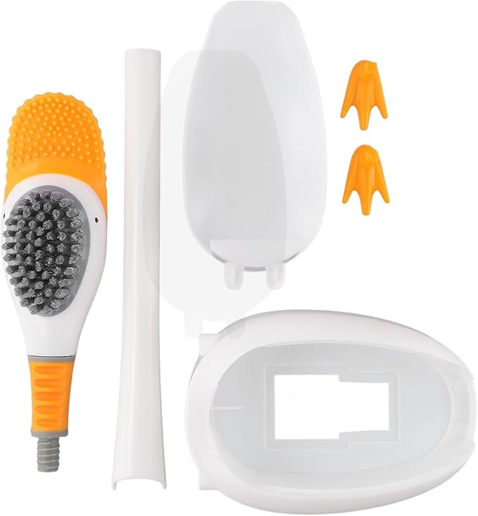 Duck Silicone Toilet Brush and Holder Set with 360° Curved Head for Deep Cleaning, Easy Storage, White/Yellow(White)