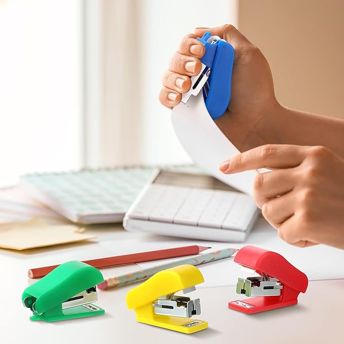 Fainne Mini Stapler with Staples, Portable Multicolor Small Stapler, Hand Held Desk Staplers, Cute Office Supply Set for Office College, 4 Colors(Classic Color,24 Pcs)