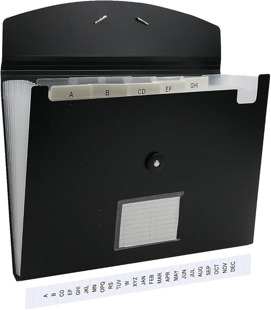 Accordion File Organizer, 13 Pocket Expanding File Folder Organizer for Letter Size/A4 Documents, Expandable Portable Monthly Bill/Receipt Organizer for Home/Office/School (Black)