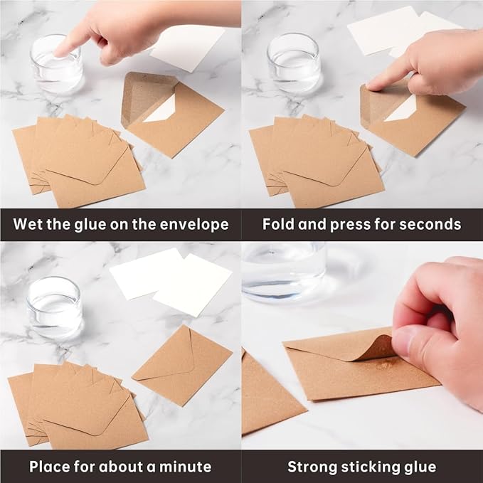 50 Sets Kraft Mini Envelopes with Blank Gift Cards, Business & Note Cards - Wedding Invitation, Graduation, Holiday Pocket Envelopes 4x2.75" Bulk for Party Favors & Scrapbooking