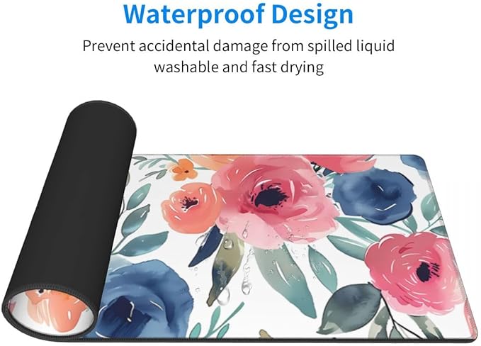 Desk Pad,Office Desk Mat 31.5"×11.8" Large Gaming Mouse Pad,Durable Extended Computer Mouse Pad,Waterproof Thick Big Mouse Pads with Non-Slip Rubber Base Office Home Watercolor Floral