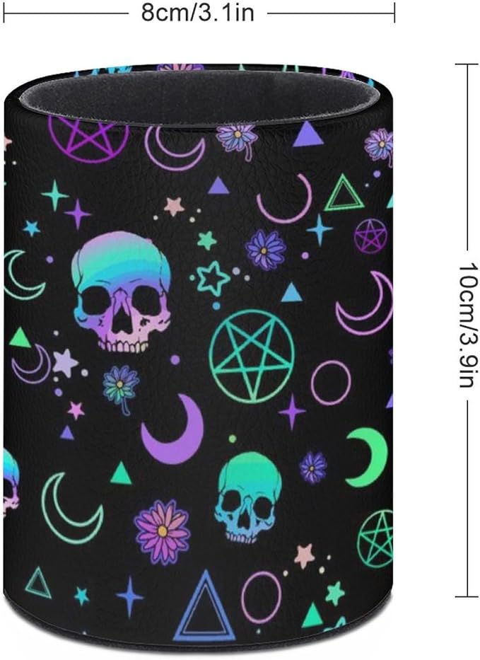 Magic Skull Pen Holder Pencil Organizer Cute Pencil Cup Desk Decor Makeup Brush Holder PU Multifunctional Office Suppliesfor Home Classroom School