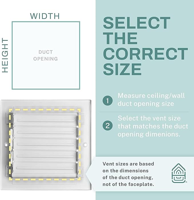 Ceiling Register - Air Vent Covers for Home Ceiling or Wall - 8X6 Inch (Duct Opening) 2-Way White Grille Register Cover with Adjustable Damper for HVAC Heat and Cold Air Conditioner