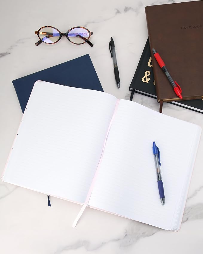 Eccolo Large Lined Journal Notebook, Flexible Cover, Writing Journal, 256 Ruled White Pages, Ribbon Bookmark, Lay Flat, Desk Size for Work or School, Beautiful & Capable (Pink, 8x10 inches)