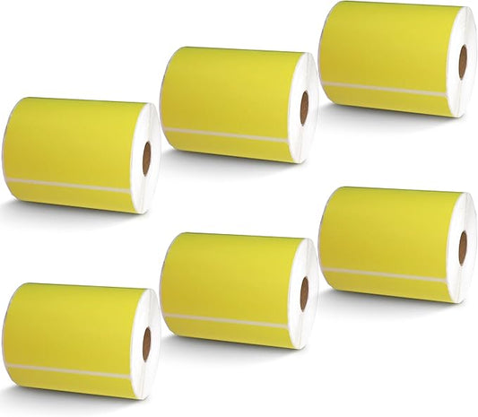 BETCKEY - 4" x 6.5" Large Shipping Labels & Multipurpose Compatible with Zebra & Rollo Label Printer,Premium Adhesive & Perforated[Yellow, 6 Rolls, 1500 Labels]