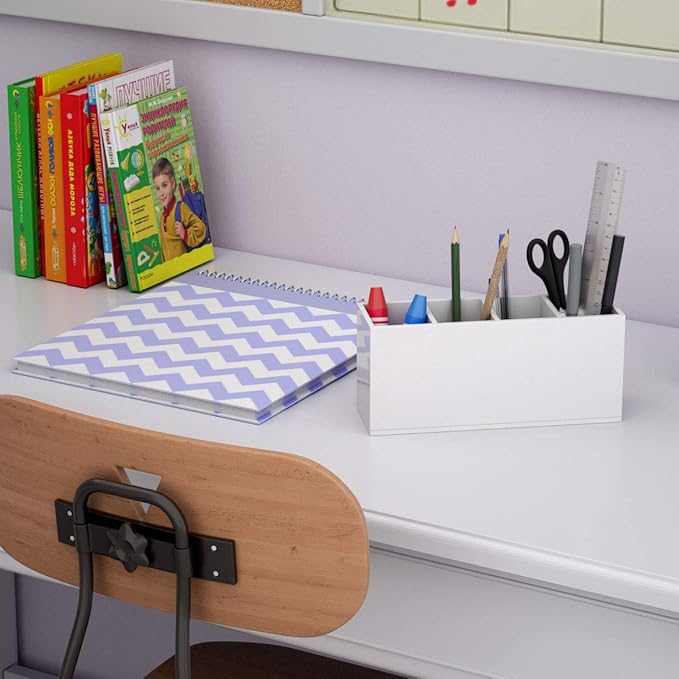 NIUBEE Acrylic Pen Holder 4 Compartments, White Pencil Organizer Cup for Countertop Desk Accessory Storage (White)