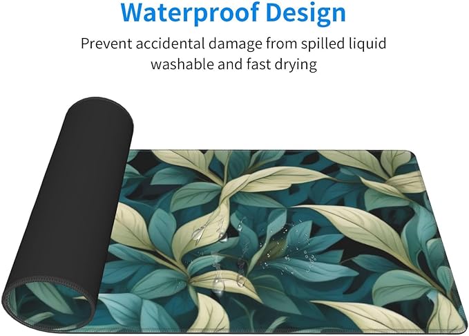 Gaming Mouse Pad, Large Non-Slip Rubber Base Mousepad, Keyboard Mouse Mat, Desk Pad with Stitched Edges, 31.5x11.8inch, Morris Leaves