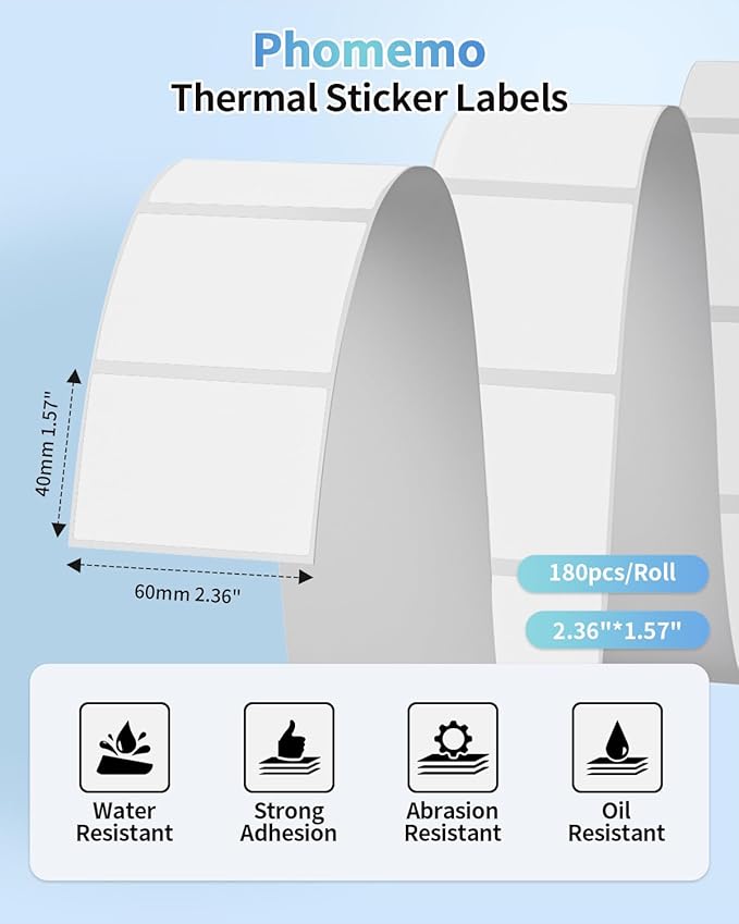 M110 Labels Compatible with Phomemo M110/M120/M200/M220/M221 Label Maker, Multi-Purpose Self-Adhesive Thermal Label, 1.96"x 1.18"(50x30mm), Black on White, 230pcs